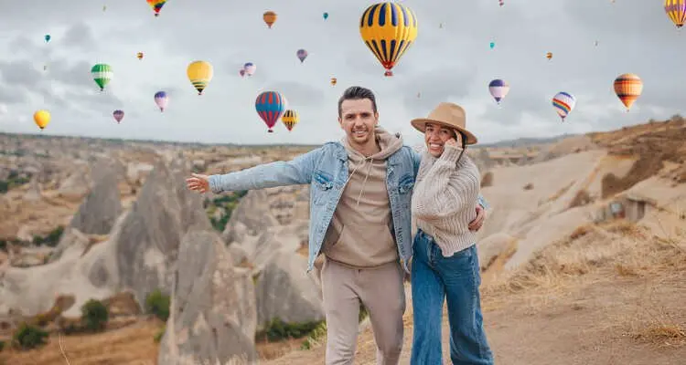 Cappadocia's fairy chimneys with hot air balloon