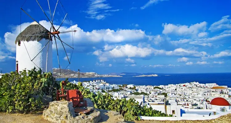 Sunny beautiful Mykonos in Greece