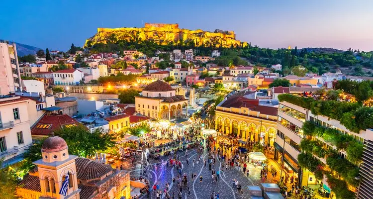 Athens, Greece - Monastiraki Square and Acropolis