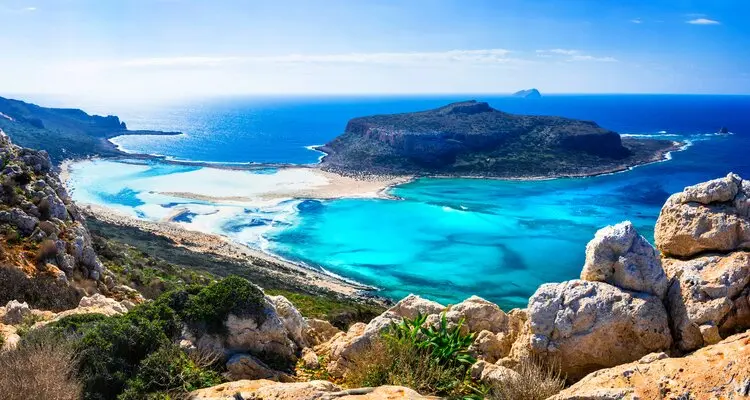 Panoramic view of Balos bay, Crete island, Greece