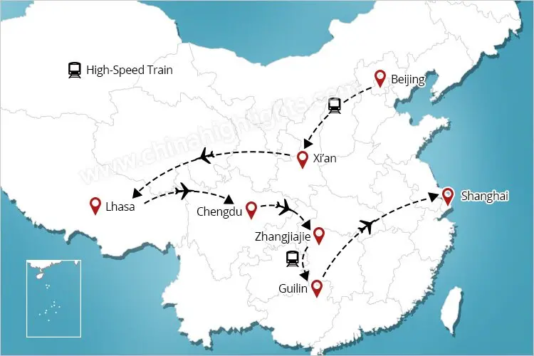 Suggested Route of China Tour including Tibet