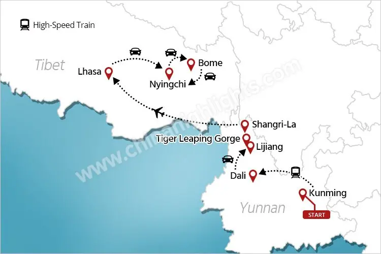 Beijing Xian Zhangjiajie Shanghai tour map